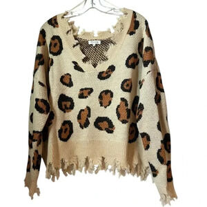 Miracle U.S.A Cream Leopard Print V-Neck Sweater